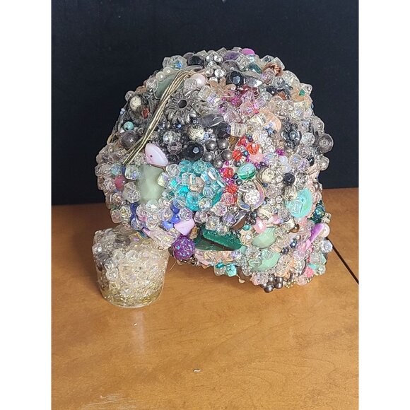 Unique Mosaic‎ Beaded Skull Decor Spooky & Sparkly Art Piece Halloween Creepy - Picture 11 of 13